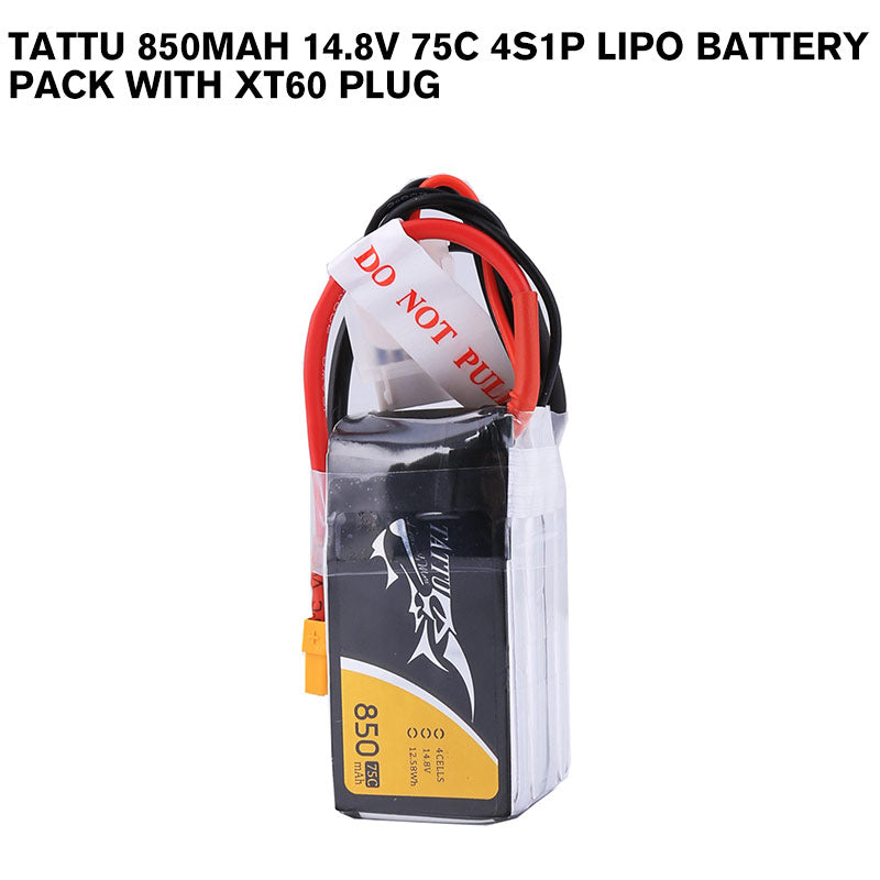 Tattu 850mAh 14.8V 75C 4S1P Lipo Battery Pack With XT60 Plug Tattu 850mAh 14.8V 75C 4S1P Lipo Battery Pack With XT60 Plug
